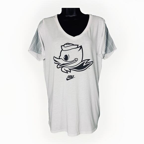 Nike University Of Oregon Ducks Large White T-shirt Tee Top Feather Print Sleeve - Picture 1 of 5